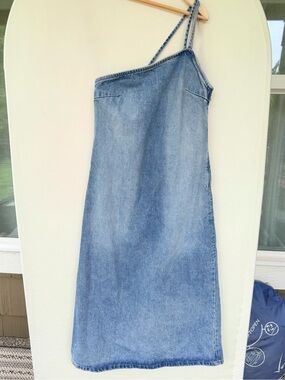 NWT ZARA One Shoulder Double Strap Denim Dress XS